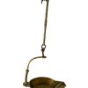 Antique French Brass Oil Lamp Burner Light Hanging Hook Decor Display Prop Lighting Hallway Cloakroom Kitchen c1910's