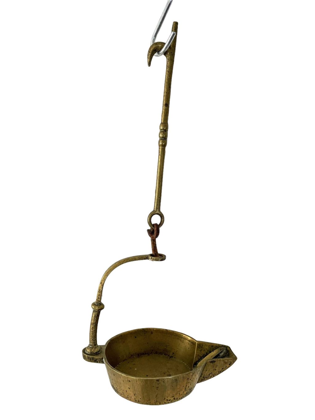 Antique French Brass Oil Lamp Burner Light Hanging Hook Decor Display Prop Lighting Hallway Cloakroom Kitchen c1910’s