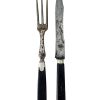 Antique French Large Carving Knife Fork Cutlery Flatware Silverware Ebony Handled Monogram circa 1900's