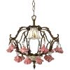 Vintage French Metal Ceramic Pink Gold Flower Bud Ceiling Hanging Electric Light Lantern Candle Lamp Ornament Decor Design c1960-70's