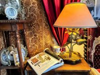 Vintage French Brass Bronze Lily Snail Standing Lamp Electric Light Lantern Lighting Base Stand Pedestal Desktop c1950-60's