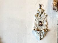 Antique French Wood Metal Jesus Christ Water Blessing Font With Patina Catholic Church Chapel Religious Symbol circa 1910-20's