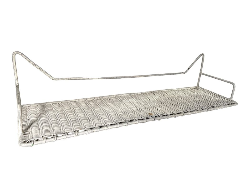 Vintage Asian Painted White Light Grey Rattan Wall Hanging Shelf Plinth Stand Display Rest Plant Pot Bathroom Side Small c1970-80's