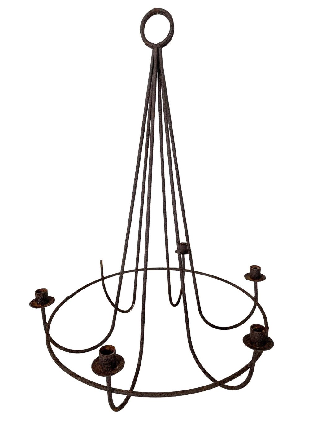 Vintage French Ceiling Hanging Rusty Candle Holder Black Brown Metal c1970-80's