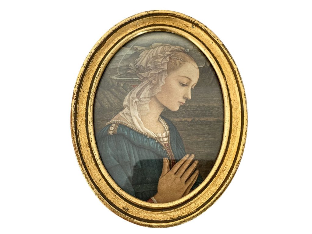Vintage Italian Filippo Lippi Madonna Small Print In Ornate Golden Frame Glass Fronted Gold Painted Frame circa 1950-60’s