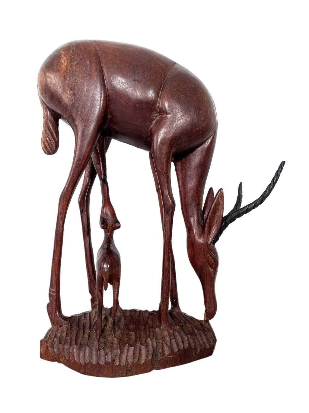 Vintage Large Heavy African Antelope Animal Deer Sculpture Carving Tribal Africa Art Decor Wood Display Fawn c1960-70's