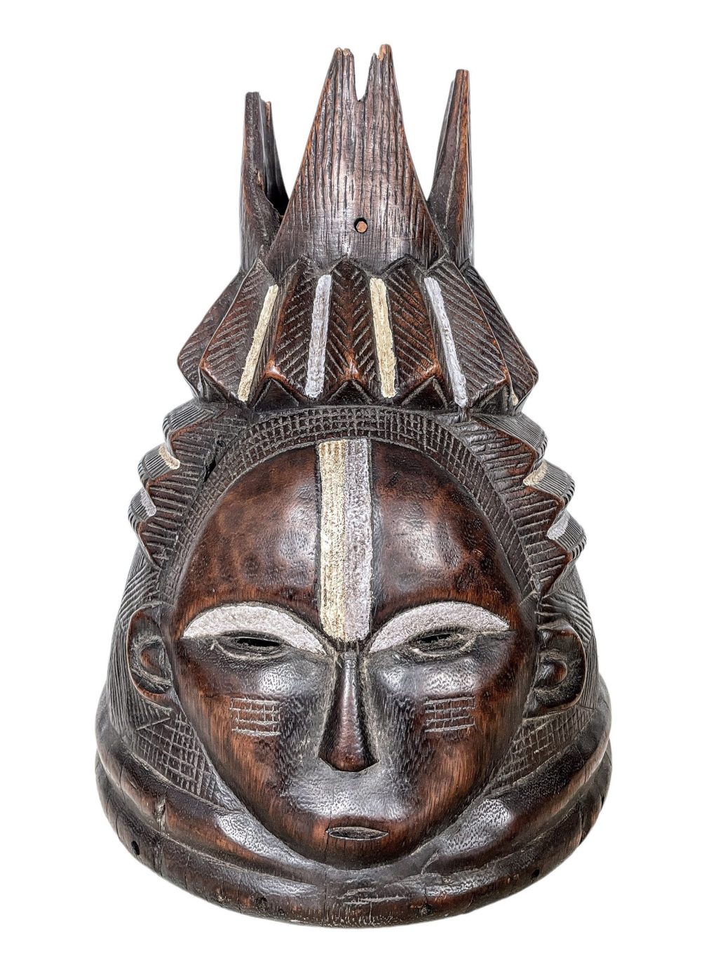 Vintage African Large Helmet Costume Mask Statue Figurine Primitive Carving Sculpture Wooden Primitive Tribal Art c1980's