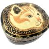 Vintage Asian Indian Cat Black Varnished Small Storage Box Jewellery Ring circa 1970-80's