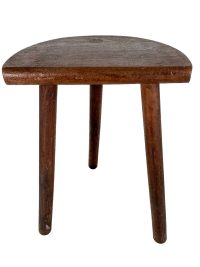 Vintage French Wooden Wood Large Milking Stool Chair Seat Kitchen Table Farm D Shaped Seat Plant Rest Stand Plinth Tabouret c1950-60's / EVE