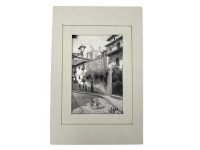 Vintage Portugese Small Bordered Watercolour Paintings Of Lisbon Street Black And White Signed Wall Decor c2000’s Vintage Portugese Small Bordered Watercolour Paintings Of Lisbon Street Black And White Signed Wall Decor c2000's