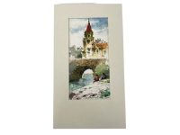 Vintage Portugese Small Bordered Watercolour Paintings Of Lisbon Bridge River Landmark Colour Signed Wall Decor c2000’s Vintage Portugese Small Bordered Watercolour Paintings Of Lisbon Bridge River Landmark Colour Signed Wall Decor c2000's