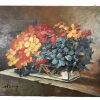 Vintage French Still Life Flowers Bouquet In Vase Study Oil Painting On Canvas Signed Murry circa 1950-60's / EVE