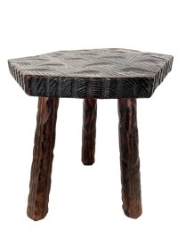 Stool Vintage French Traditional Worn Weathered Milking Stool Small Chair Stand Hexagonal Rest Plinth Seating Plant Tabouret c1970's