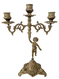 Vintage French Brass Triple Candlestick Candle Holder Candle Stick circa 1950's