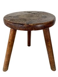 Stool Vintage French Traditional Worn Weathered Milking Chair Stand Rest Plinth Seating Plant Tabouret Damaged Repaired c1960-70’s / EVE 3