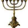 Vintage Israeli Jerusalem Brass Menorah Lamp Candlestick Candle Ornament Moses Religious Souvenir Jewish Judaism c1980-90's / EVE