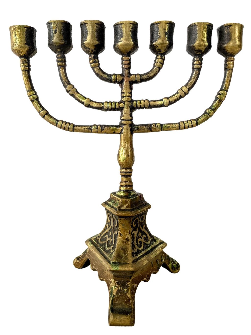 Vintage Israeli Jerusalem Brass Menorah Lamp Candlestick Candle Ornament Moses Religious Souvenir Jewish Judaism c1980-90’s / EVE