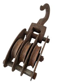 Antique French Farm Industrial Factory Lifting Rope Pulley Pully Triple Wheel circa 1930-40's / EVE