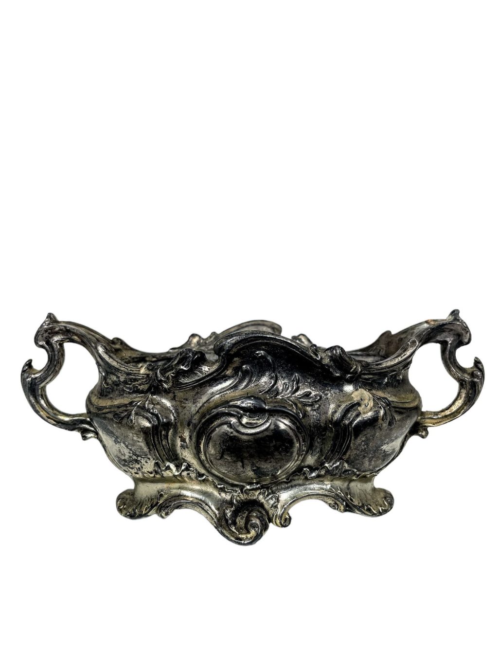 Antique French Jardiniere Jardinière Silver Metal Small Planter Dish Decorative Ornament Plant Pot Vase Bowl c1910's