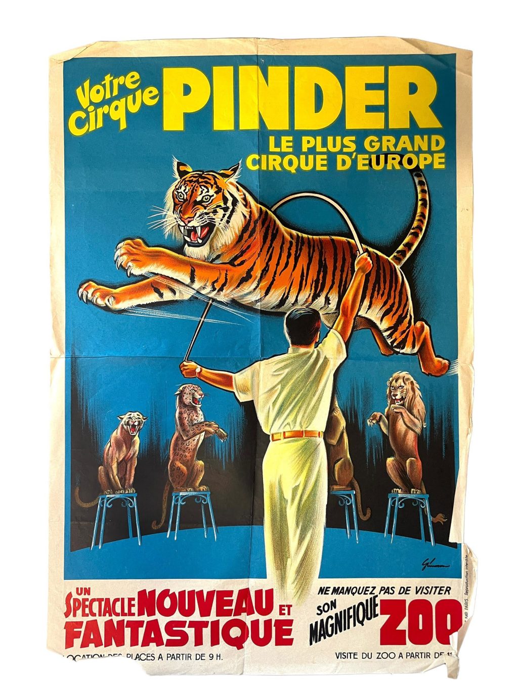 Vintage French Pinder Zoo Circus Advertising Poster Exhibition Advertising Poster Wall Decor France c1970-80’s / EVE