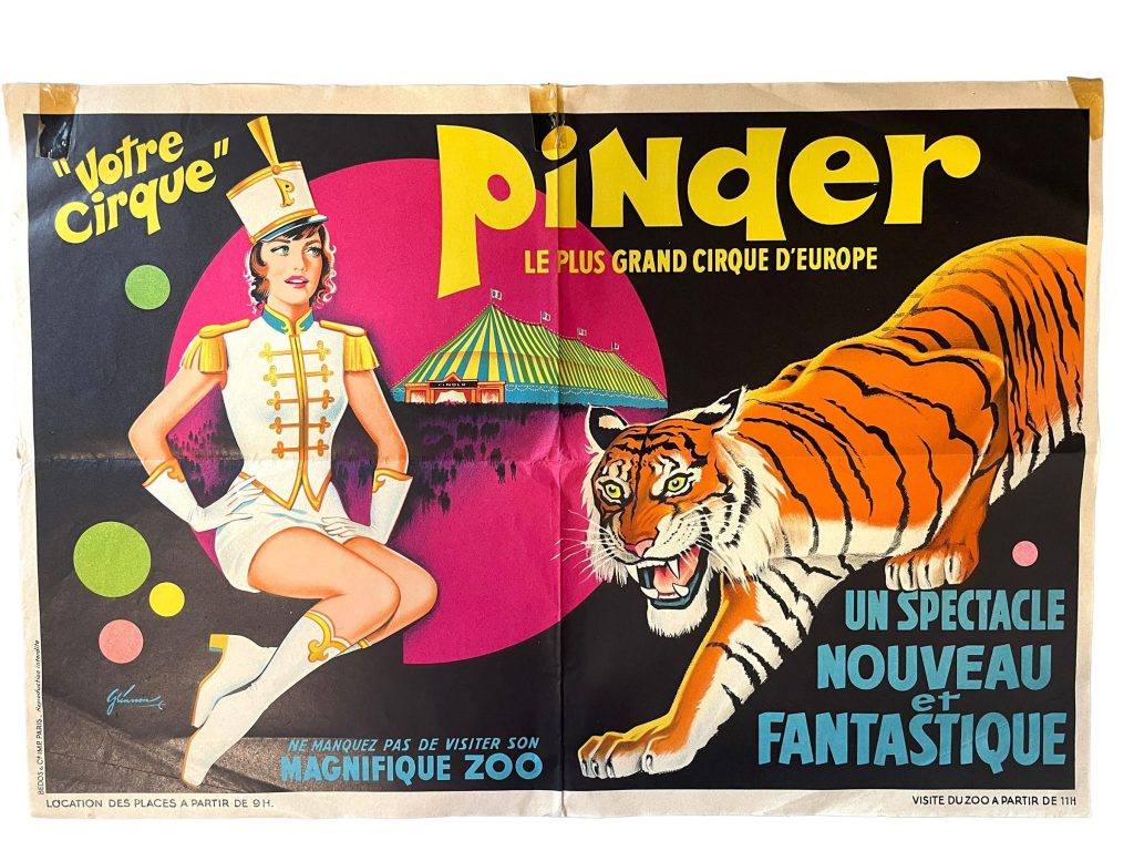 Vintage French Pinder Zoo Circus Advertising Poster Exhibition Advertising Poster Wall Decor France c1970-80’s / EVE