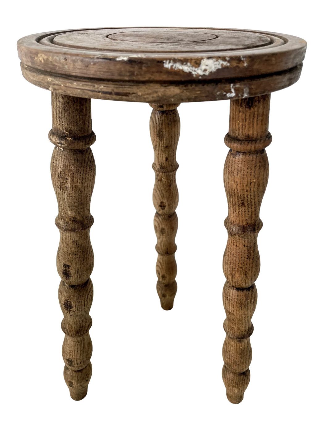 Stool Vintage French Traditional Worn Weathered Milking Stool Small Chair Stand Bobbin Leg Plinth Seating Plant Tabouret c1960-70’s / EVE