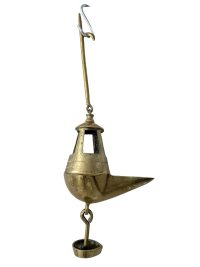 Antique French Brass Oil Lamp Burner Light Hanging Hook Decor Display Prop Lighting Hallway Cloakroom Kitchen c1910’s 2