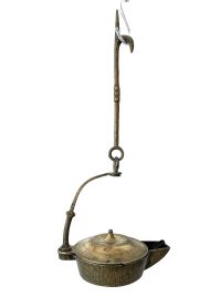 Antique French Brass Oil Lamp Burner Light Hanging Hook Decor Display Prop Lighting Hallway Cloakroom Kitchen c1910’s 3