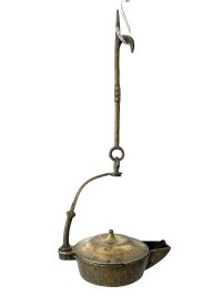 Antique French Brass Oil Lamp Burner Light Hanging Hook Decor Display Prop Lighting Hallway Cloakroom Kitchen c1910’s