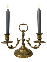 Antique French Pair Of Brass Handled Portable Chamber Candle Candlestick Lighting Decor Carrying Carry Display c1910’s