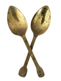 Antique French Brass Spoon Spoons Eating Dinner Porridge old cutlery flatware silverware circa 1910’s