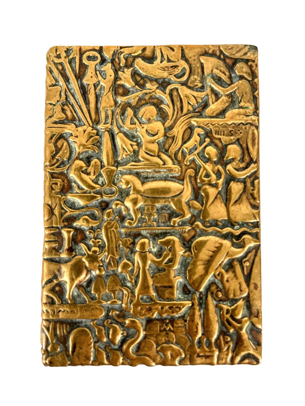 Vintage Egyptian Ornate Bronze Brass Metal Medium Match Box Matchbox Cover Decor Gold Smoker Tobacciana Fireplace c1930-40’s
