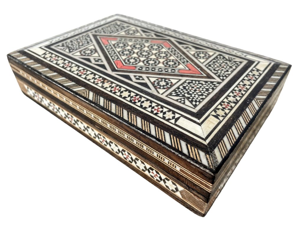 Vintage Moroccan Arabian Bone Inlaid Small Rectangular Lidded Presentation Box Case Box Jewellery Trinket c1980-90's