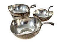 Vintage French Silver Metal Leaf Shaped Decorated Bowls Dishes bar decor cooler tarnish patina bowl dish c1970-80's