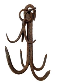 Vintage French Large Iron Butcher Meat Kitchen Hanging Hook grapple anchor rustic rural rusty display agricultural industrial c1950's