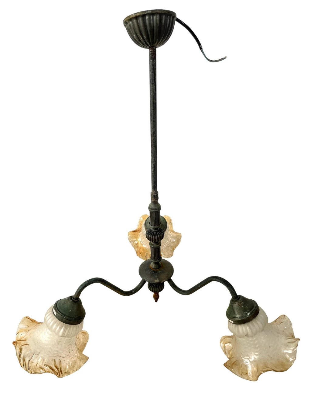 Vintage French Ornate Regency Style Hanging Pendant Light For Refurbishment Lampshade Lamp Metal Period Lighting Prop c1950-60’s