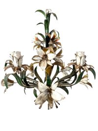 Vintage French Toleware Tole Style Metal Flower Petal Bloom Shaped Wall Ceiling Electric Lamp Light Lighting Shabby Chic Look c1970's