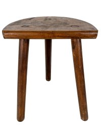 Vintage French Wooden Wood Large Milking Stool Chair Seat Kitchen Table Farm D Shaped Seat Plant Rest Stand Plinth Tabouret c1950-60’s / EVE 3