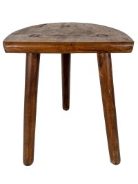 Vintage French Wooden Wood Large Milking Stool Chair Seat Kitchen Table Farm D Shaped Seat Plant Rest Stand Plinth Tabouret c1950-60's / EVE