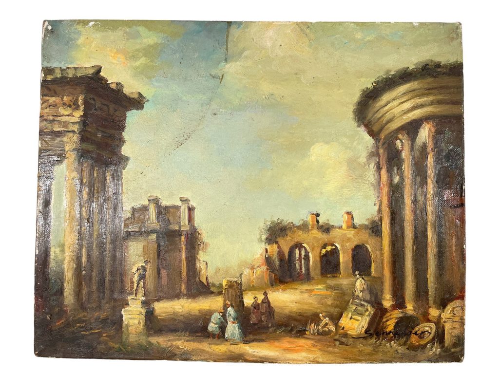 Vintage Italian Study Of Roman Architecture Painting Oil On Canvas by Sennesier circa 1950-60’s / EVE
