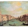 Vintage Italian Venice Canal Gondolier Boats Painting Oil Skyline Marina Harbour Coast On Canvas by Senneline circa 1950-60's / EVE