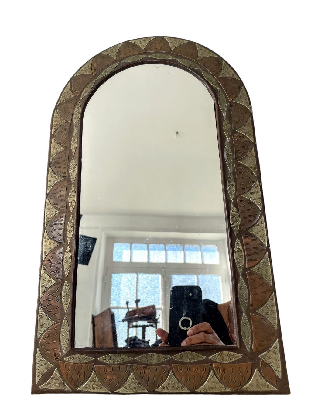 Vintage Moroccan Arabian Tunisian Islamic Mirror Brass Copper Metal Glass Wall Hanging Decor c1980-90's / EVE