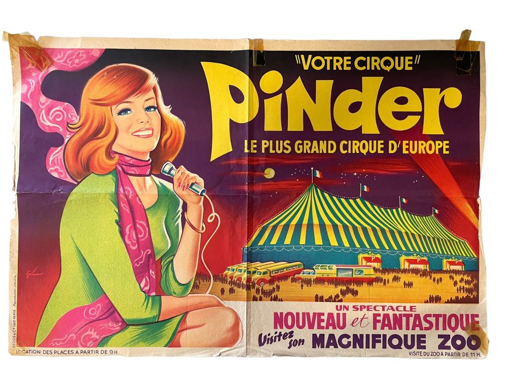 Vintage French Pinder Zoo Circus Advertising Poster Exhibition Advertising Poster Wall Decor France c1970-80’s / EVE