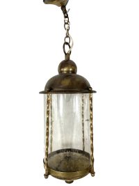Vintage French Yellow Glass Iron Hanging Pendant Light For Refurbishment Lampshade Lamp Metal Period Lighting Prop c1970-80’s