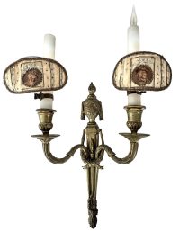 Antique French Brass Double Light Wall Hanging Converted Candle To Electric Lantern Lamp Ornament Decor Design c1850-1960's / EVE