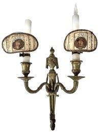 Antique French Brass Double Light Wall Hanging Converted Candle To Electric Lantern Lamp Ornament Decor Design c1850-1960’s / EVE 2