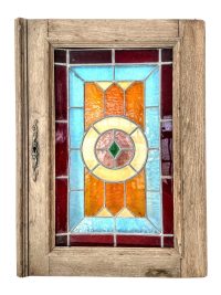 Vintage French Stained Glass Cupboard Door Window For Repair Renovation Coloured Panel circa 1930-50’s / EVE