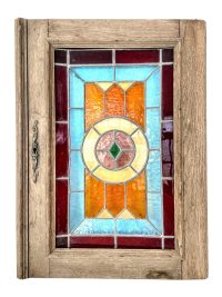 Vintage French Stained Glass Cupboard Door Window For Repair Renovation Coloured Panel circa 1930-50's / EVE