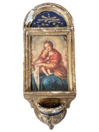 Vintage French Wood Blessing Font Mary With Child Children Patina Catholic Church Chapel Cross Religious Gift Holy Water c1950-60's / EVE