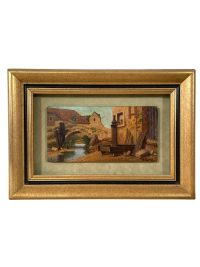 Vintage Oil Painting On Wood Signed L. Gortot Reframed River Bridge House Village circa 1960-70’s 7